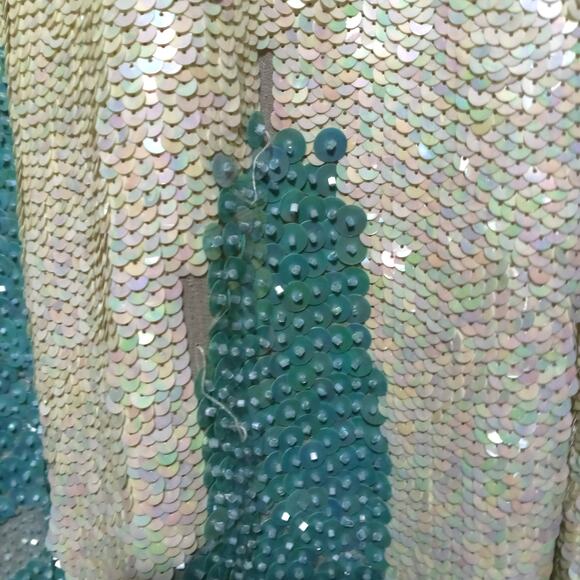 Vintage Art Deco Sequin Beaded Gown Cream Green M Ballroom Pageant Competition - Picture 11 of 15
